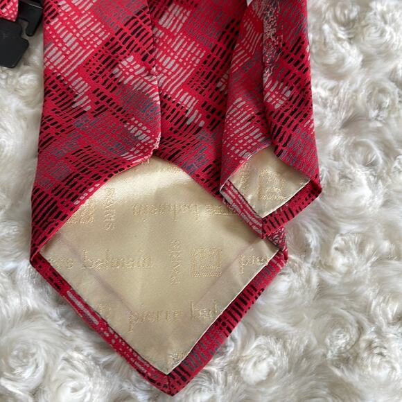Pierre Balmain Paris Men’s Silk Tie Abstract Print Red Black Gray Made in Italy - Picture 4 of 6